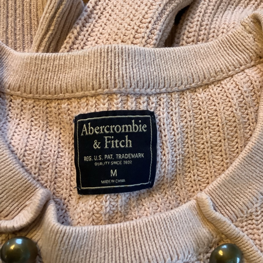 Y2K Abercrombie & Fitch Light Pink Knit Sweater Military Button Detail Size M - Picture 7 of 8